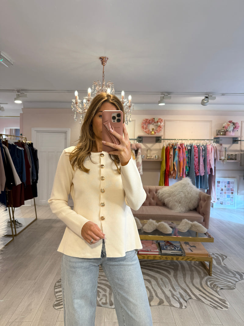 ASHLEIGH FINE KNIT PEPLUM CARDIGAN CREAM