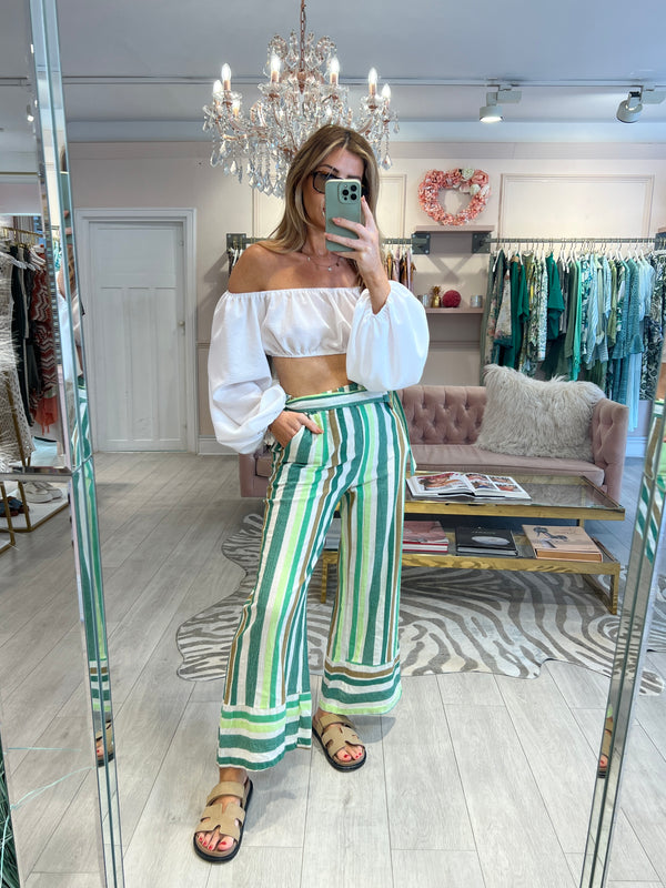 AMELIE GREEN STRIPED TROUSERS