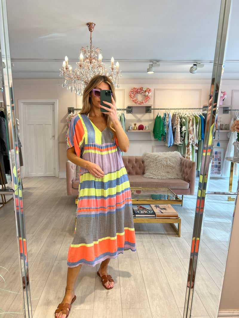 Neon striped hot sale maxi dress