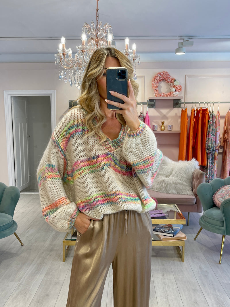 NEON MULTICOLOUR BEIGE KNITTED JUMPER 24