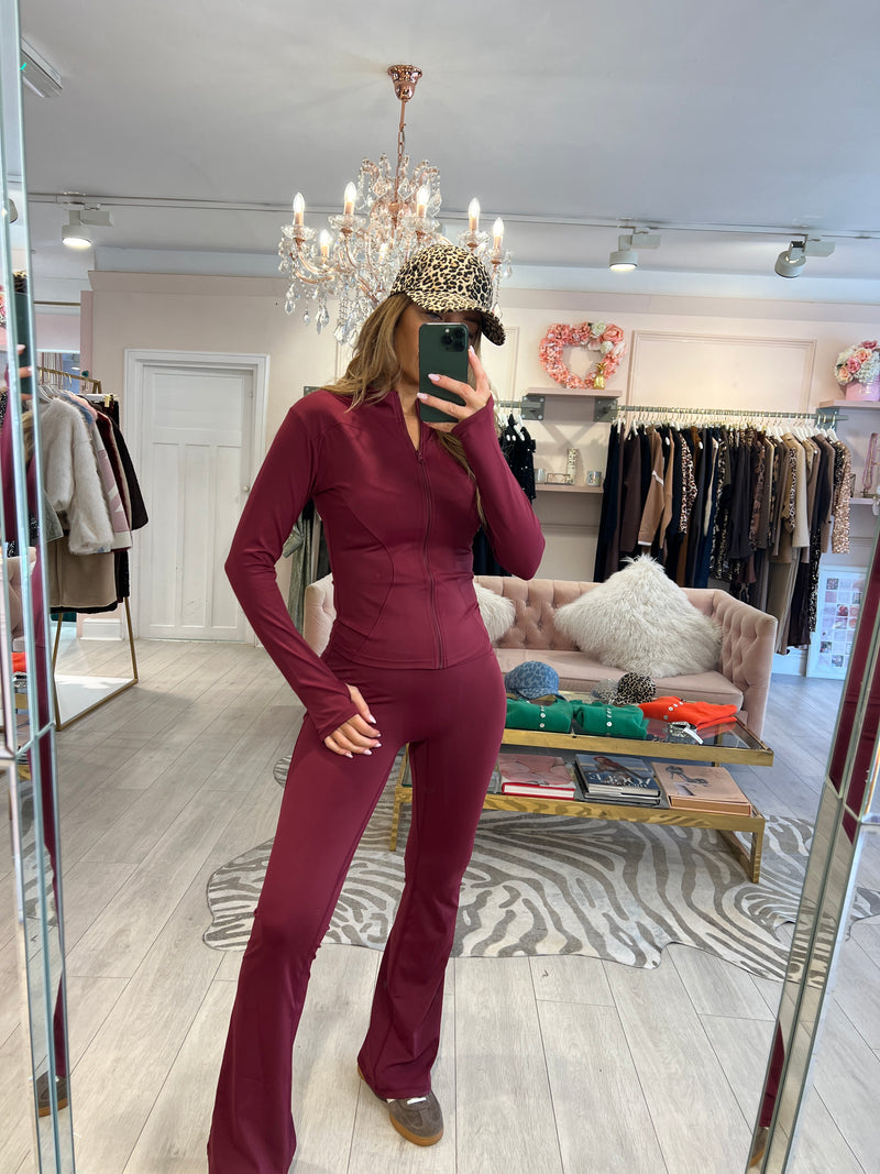 ACTIVE WEAR FLARE TROUSER AND ZIP TOP BURGUNDY