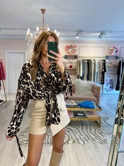 NINA LEOPARD TIE BLOUSE