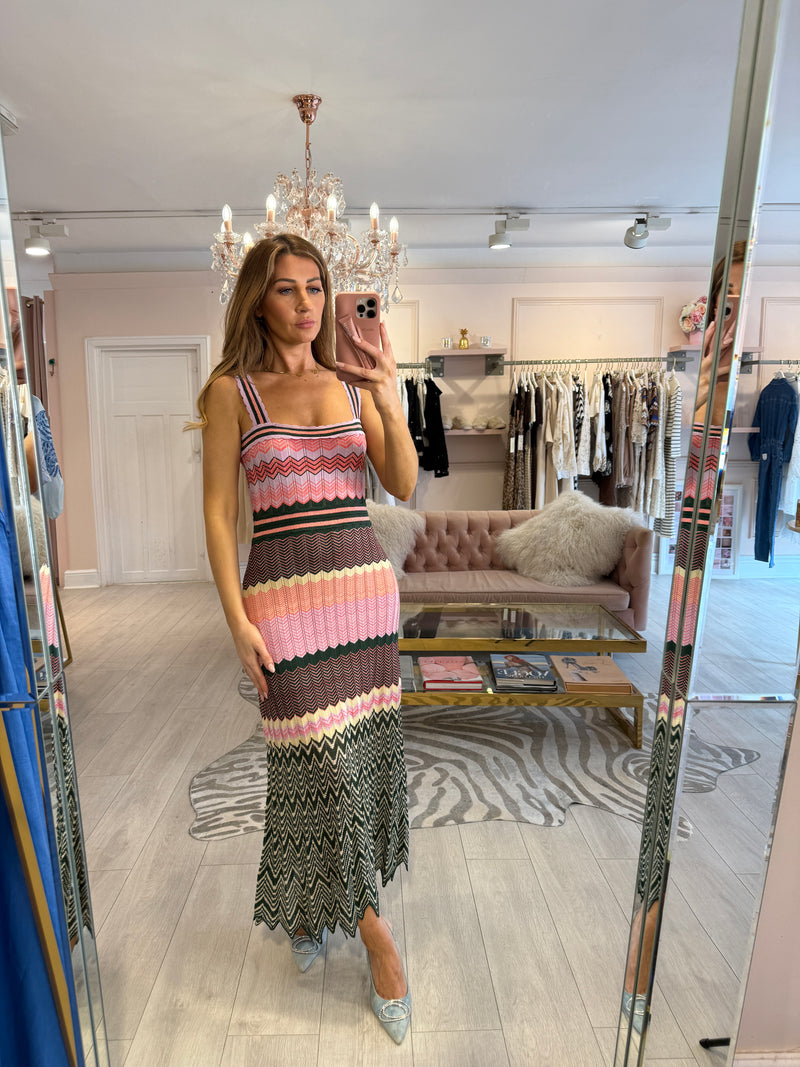 MARTINIQUE CROCHET STRIPE KNIT DRESS PINK