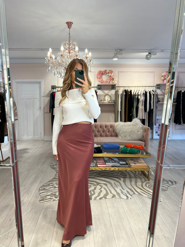 MAYA SATIN MAXI SKIRT BURGUNDY