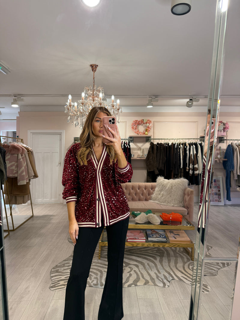 SEQUIN BASEBALL JACKET BURGUNDY