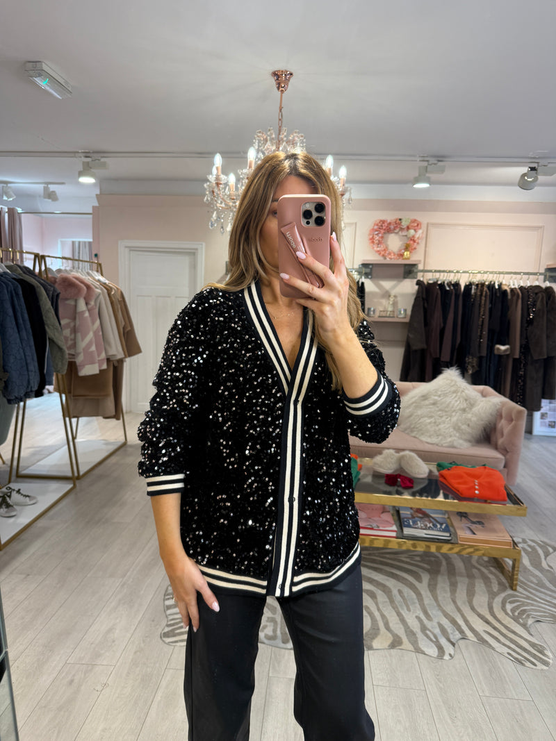 SEQUIN BASEBALL JACKET BLACK