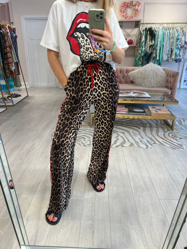 LEOPARD TRACK PANT WITH SIDE STRIPE
