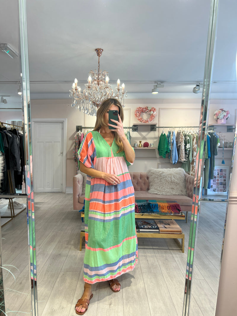 Neon striped hot sale maxi dress