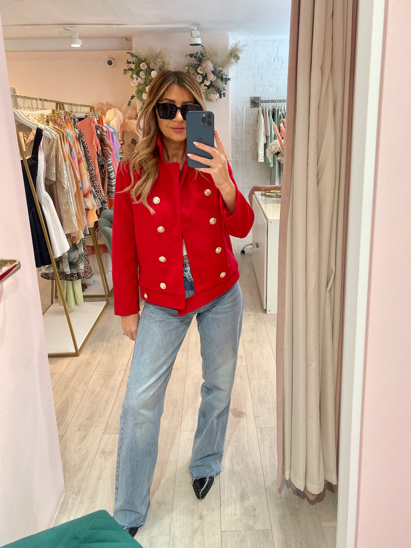 CHERIE DOUBLE BREASTED SHORT JACKET RED