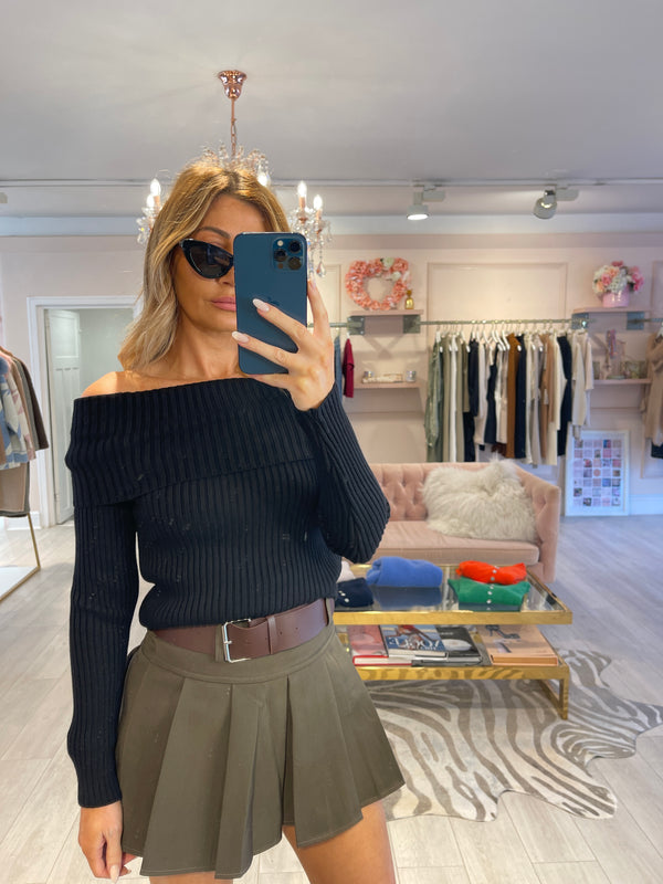 PETRA OFF SHOULDER KNIT TOP BLACK