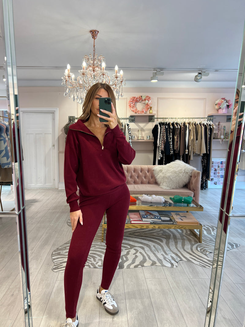 REEVE ZIP KNIT TROUSER SET BURGUNDY