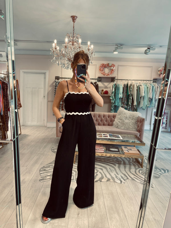 KYM SCALLOP TRIM JUMPSUIT BLACK