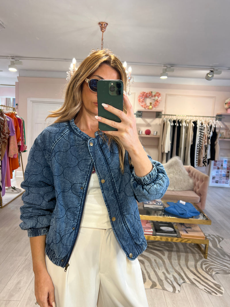 RYLEIGH QUILTED CROPPED DENIM JACKET