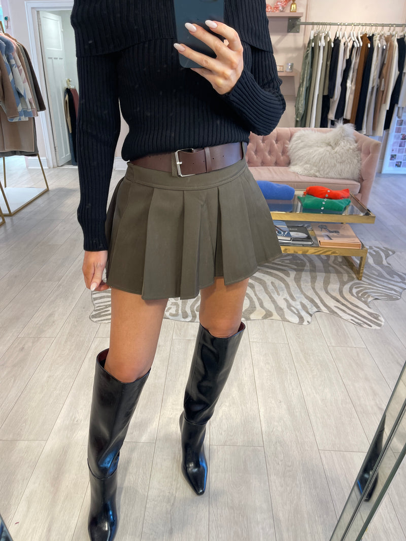 LARA PLEATED MINI SKIRT BROWN