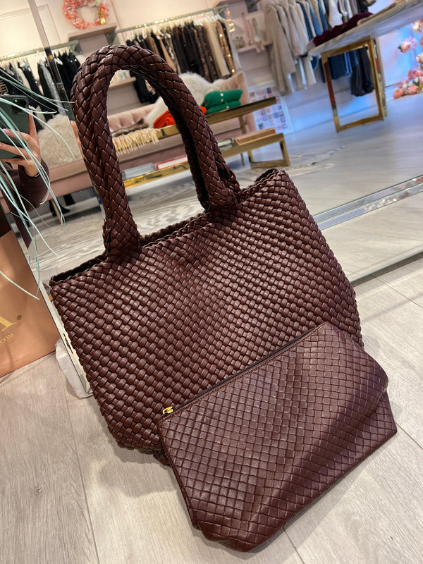 WOVEN TOTE BAG BROWN