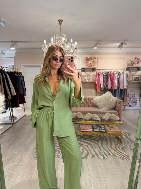 MISHA OVERSIZED SHIRT AND TROUSER SET GREEN