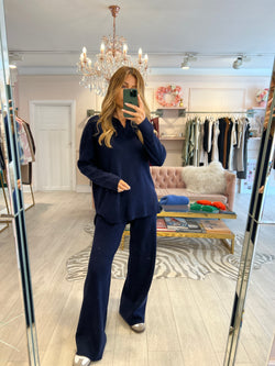 SOLENE NAVY KNITTED TROUSER SET 24