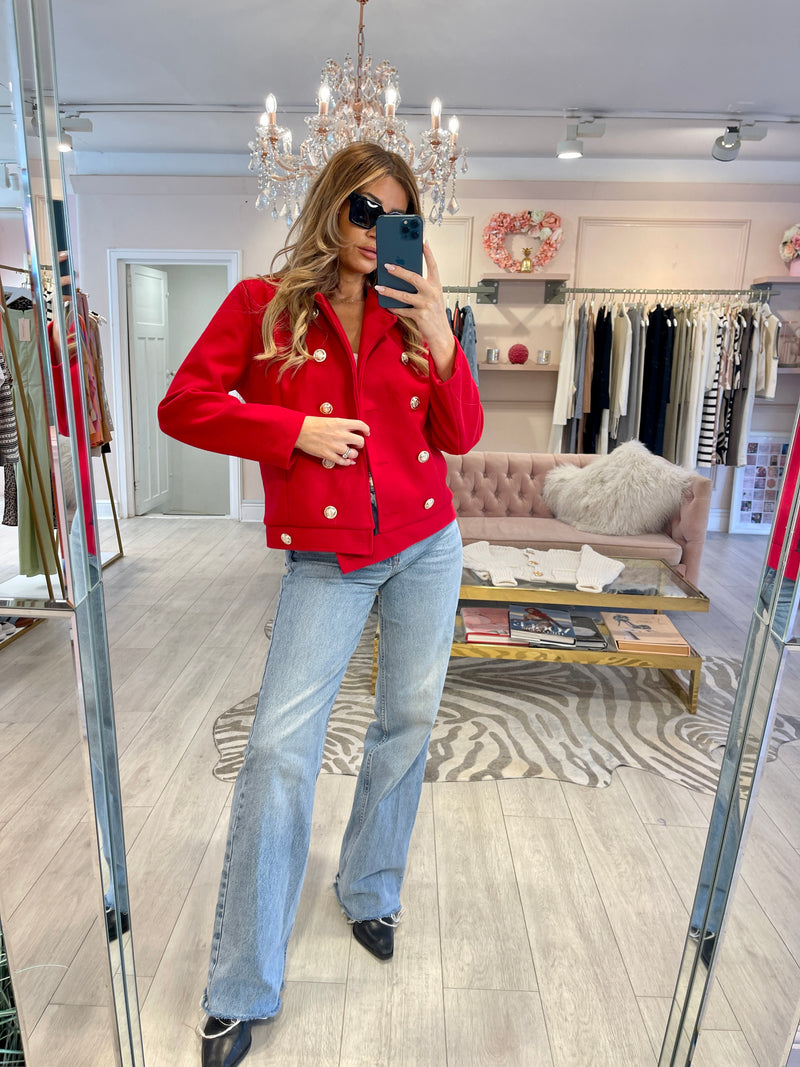 CHERIE DOUBLE BREASTED SHORT JACKET RED