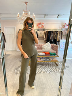 MABLE SLEEVELESS KNIT TROUSER SET KHAKI