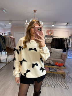 BETH ALL OVER BOW JUMPER CREAM