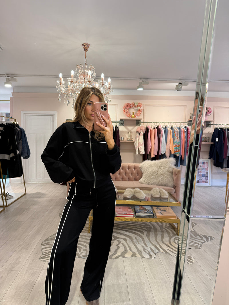 DEENA SOFT JERSEY PIPED TRACKSUIT BLACK