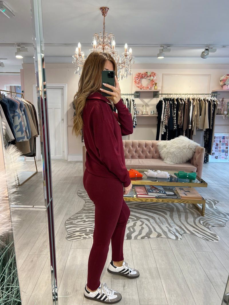 REEVE ZIP KNIT TROUSER SET BURGUNDY