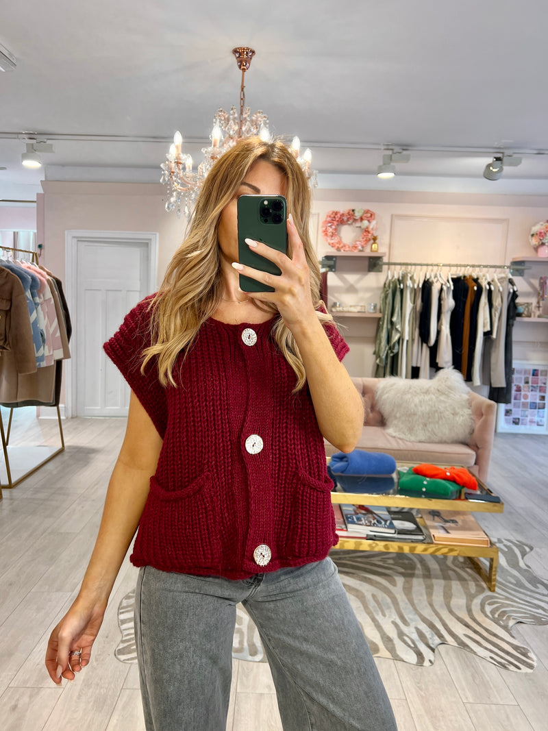 PAIGE CHUNKY TANK CARDIGAN BURGUNDY