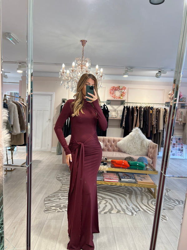 HAYLEY SLINKY TIE DRAPE MAXI BURGUNDY