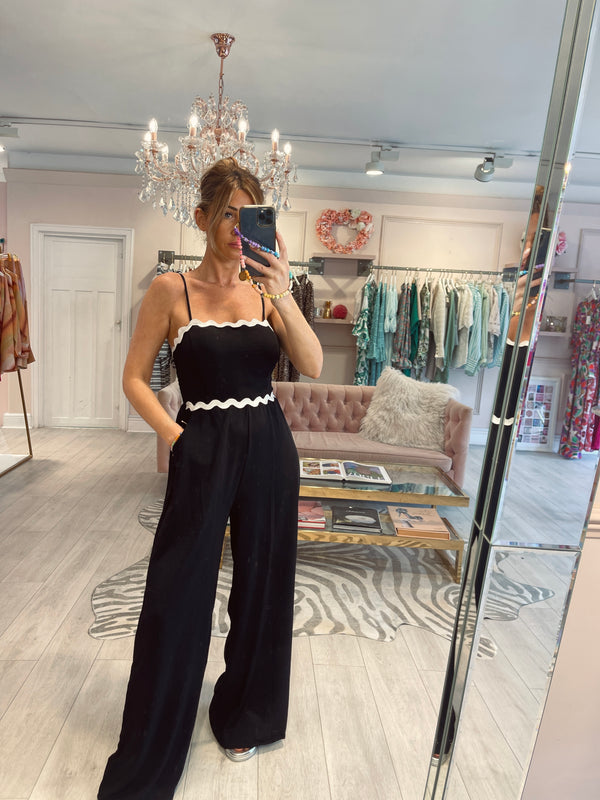 KYM SCALLOP TRIM JUMPSUIT BLACK