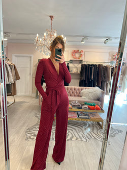 GINA BURGUNDY DIAMANTE JUMPSUIT EBA