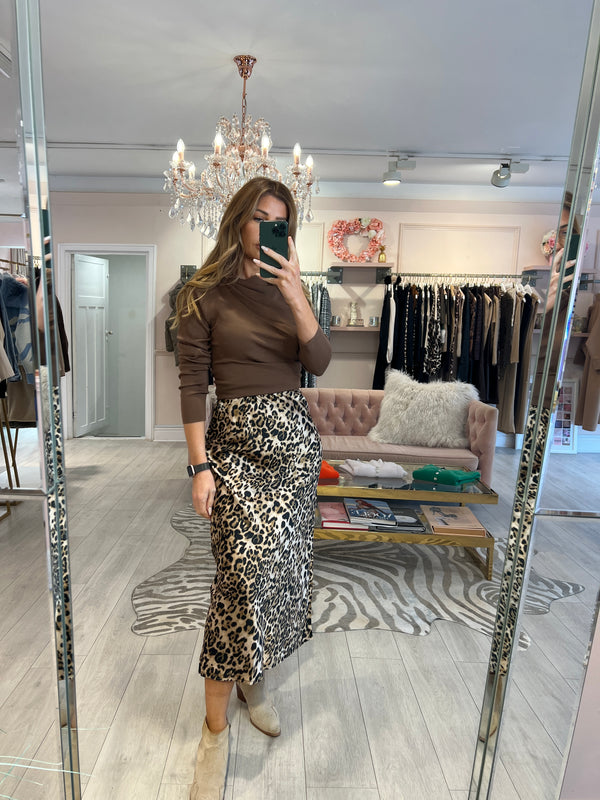 SOPHIE SATIN MIDI SKIRT LEOPARD