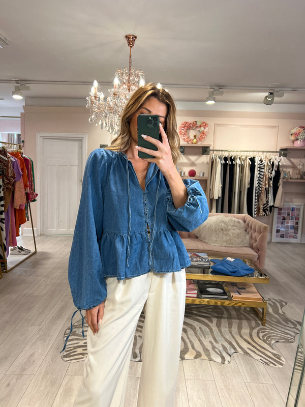 ZIZI DENIM FRILL HEM SHIRT