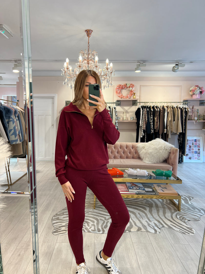 REEVE ZIP KNIT TROUSER SET BURGUNDY