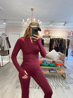 ACTIVE WEAR FLARE TROUSER AND ZIP TOP BURGUNDY