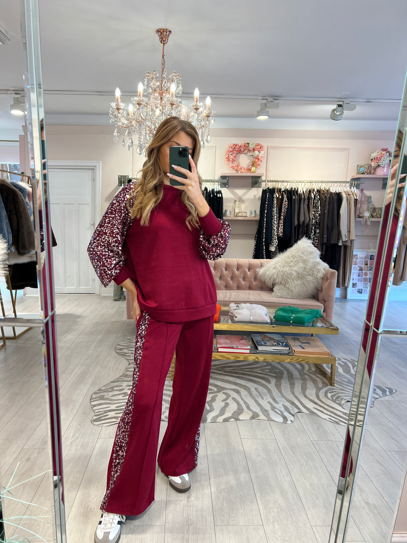 ASTRA SEQUIN JOGGER SET BURGUNDY EBA