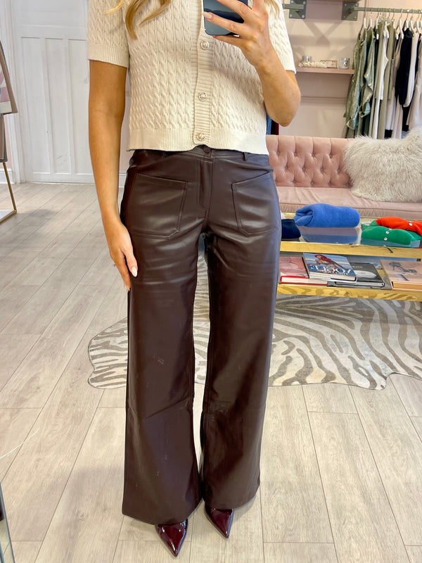 VENICE FAUX LEATHER POCKET TROUSERS BROWN