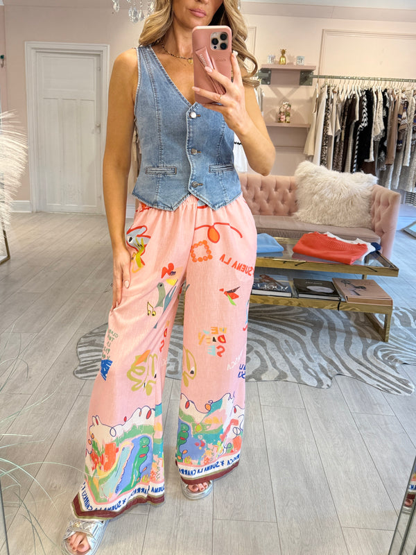 TIA SUENA PRINT TROUSERS PINK