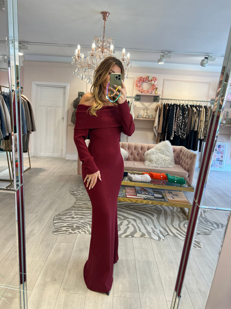 ISOBEL BARDOT DRESS BURGUNDY