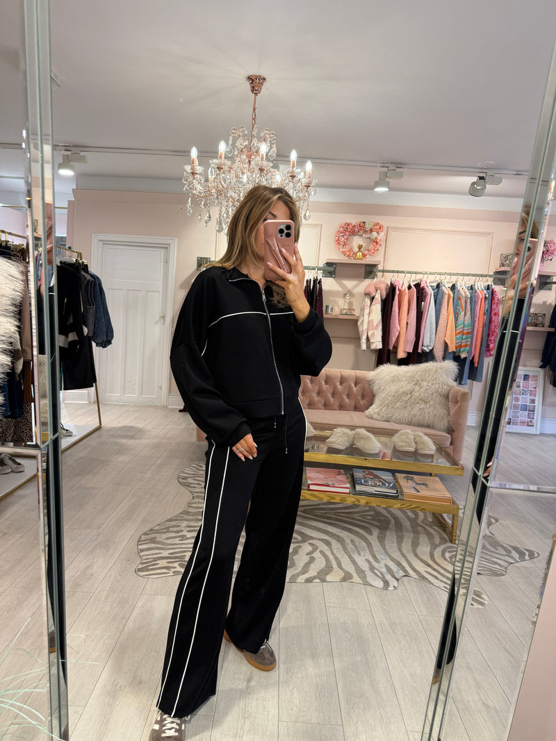 DEENA SOFT JERSEY PIPED TRACKSUIT BLACK