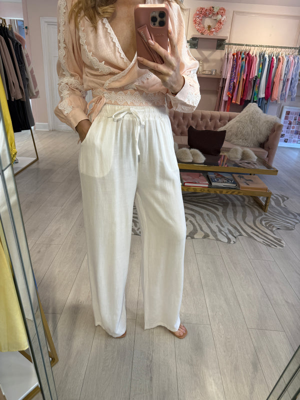 WHITNEY WHITE LINEN TROUSERS