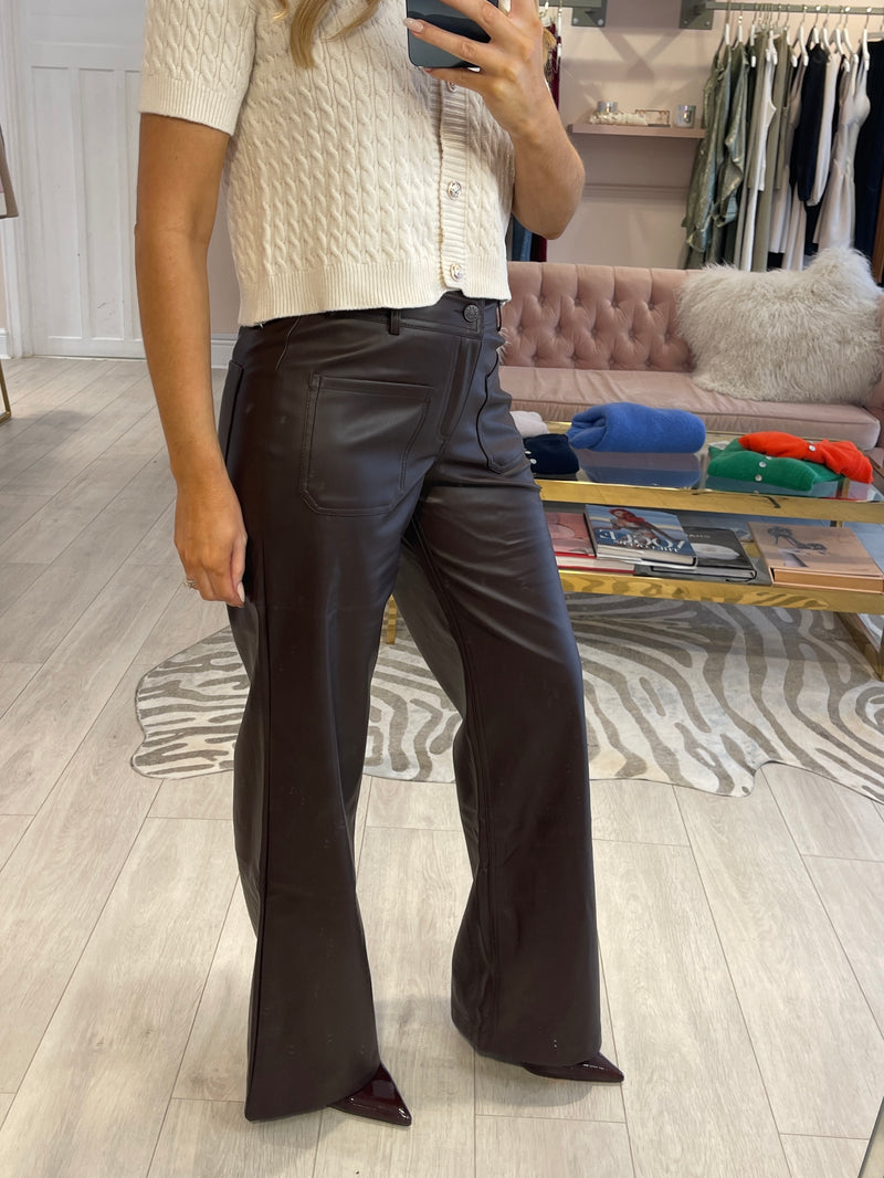 VENICE FAUX LEATHER POCKET TROUSERS BROWN