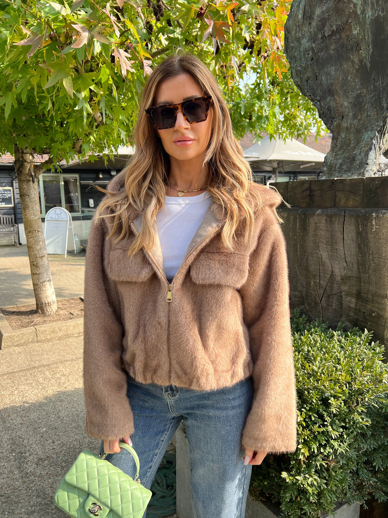 Faux fur hooded bomber best sale