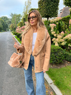 VERBIER REVERSIBLE SHORT FAUX FUR SUEDE JACKET CAMEL