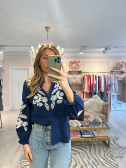 ANNIE EMBROIDERED BLOUSE NAVY