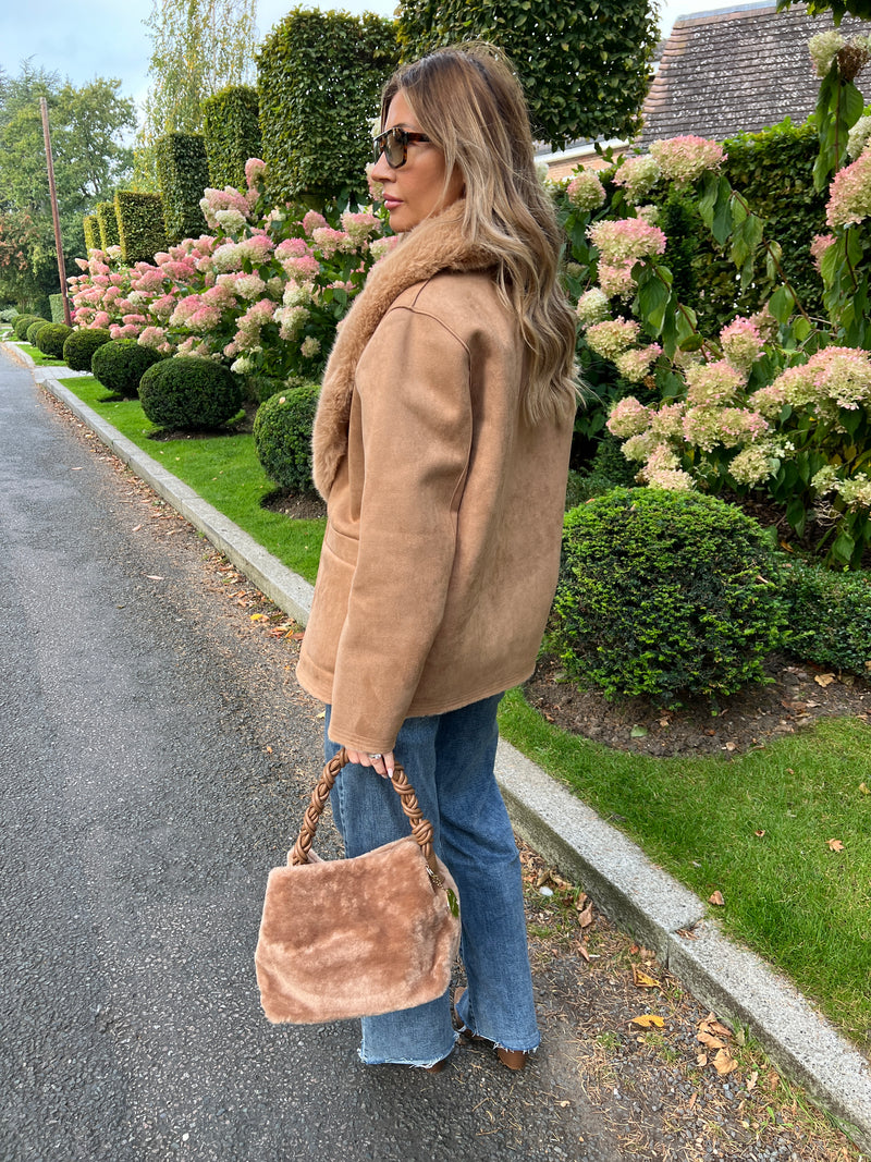 VERBIER REVERSIBLE SHORT FAUX FUR SUEDE JACKET CAMEL