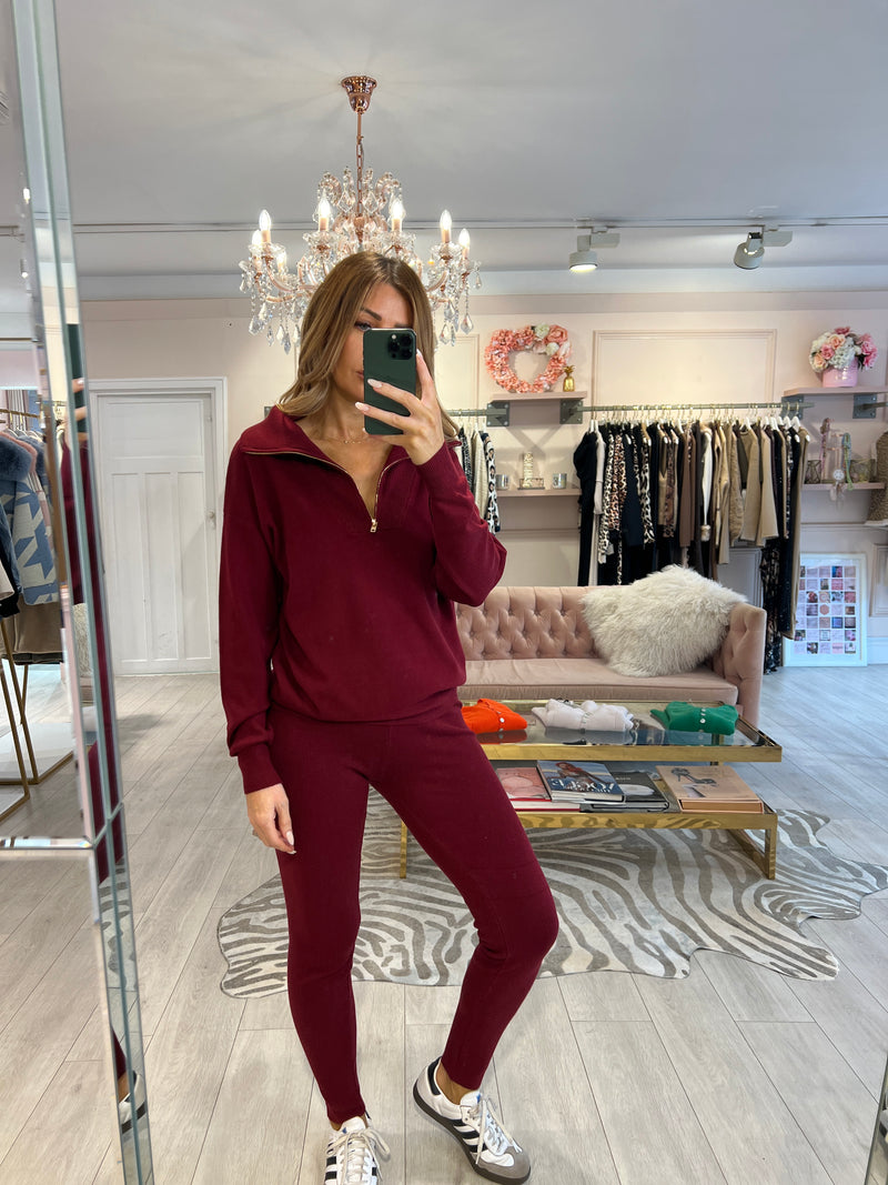 REEVE ZIP KNIT TROUSER SET BURGUNDY