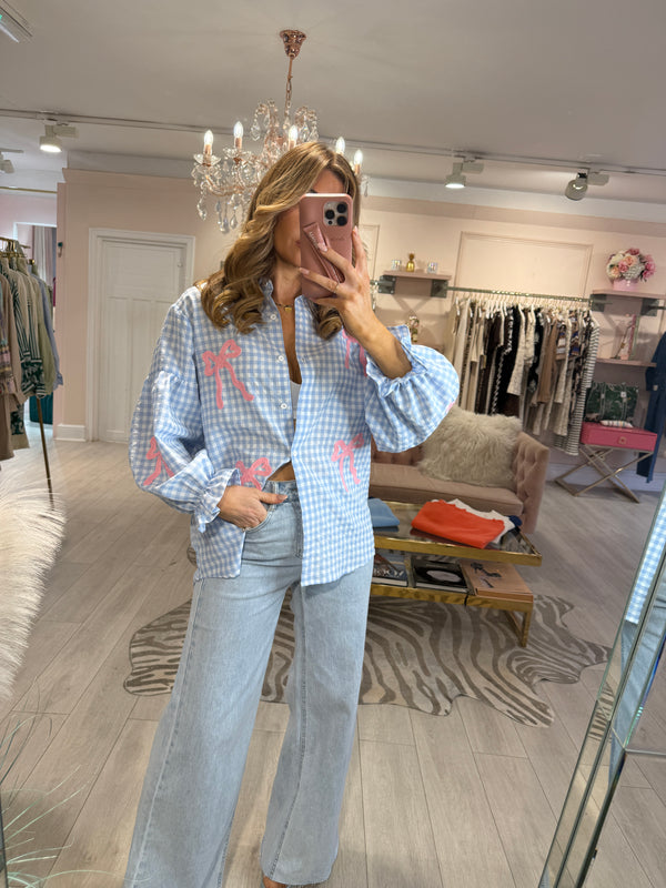 CASSIDY GINGHAM BOW BLOUSE BLUE