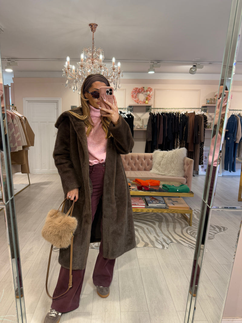 CHLOE HOODED FAUX FUR COAT COCO