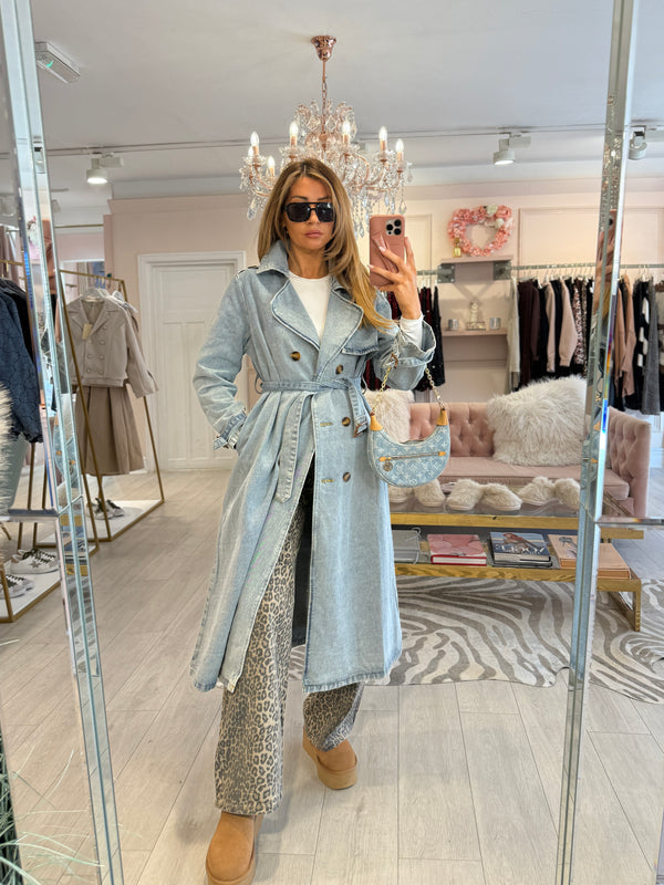 SLOANE DENIM DOUBLE BREASTED TRENCH COAT