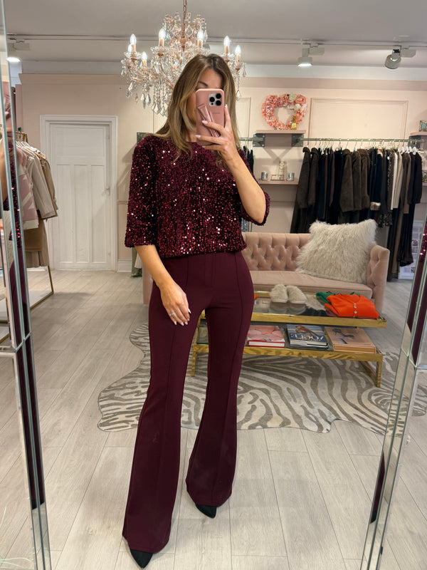 MELLIE SEQUIN QUARTER SLEEVE TOP WINE